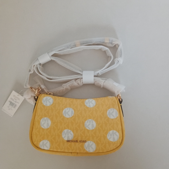 Michael Kors Jet Set Large Crossbody – Daisy Yellow Polka Dot Logo Print - Picture 11 of 13